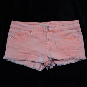 Bullhead Black Peach Cutoff Denim Shorts Frayed Hem Size 7